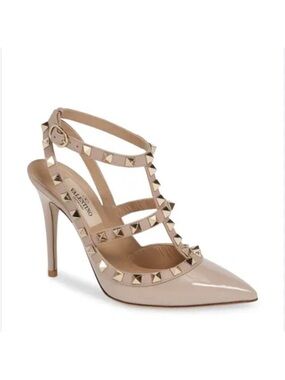 Valentino Garavani Rockstud Patent Leather Pumps Nude Blush Heels 37.5 Classic